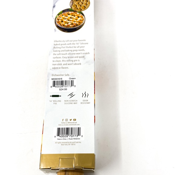 Art & Cook 16” Silicone Roling Pin, Green - Picture 5 of 5